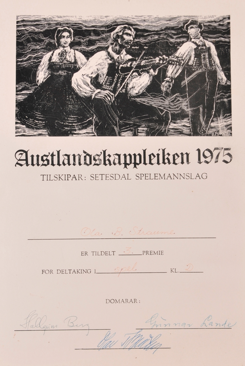 Diplom frå Austlandskappleiken 1975.