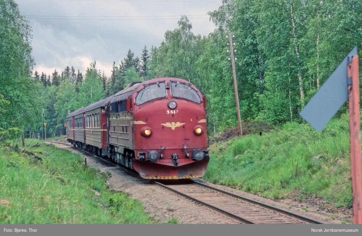 Diesellokomotiv Di 3 617 med persontog 284 Fagerne-Oslo i nærheten av Eina