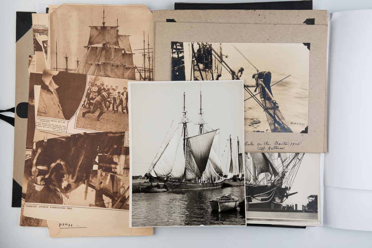 Avisutklipp, fotografier og beretninger om hvalfangst i tilknytning til New Bedford