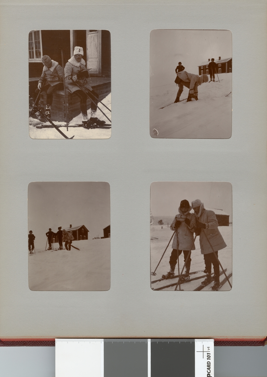 Officerare från Smålands husarregemente K 4 och civila på skidor, vinterövning i Norrbotten omkring 1910.