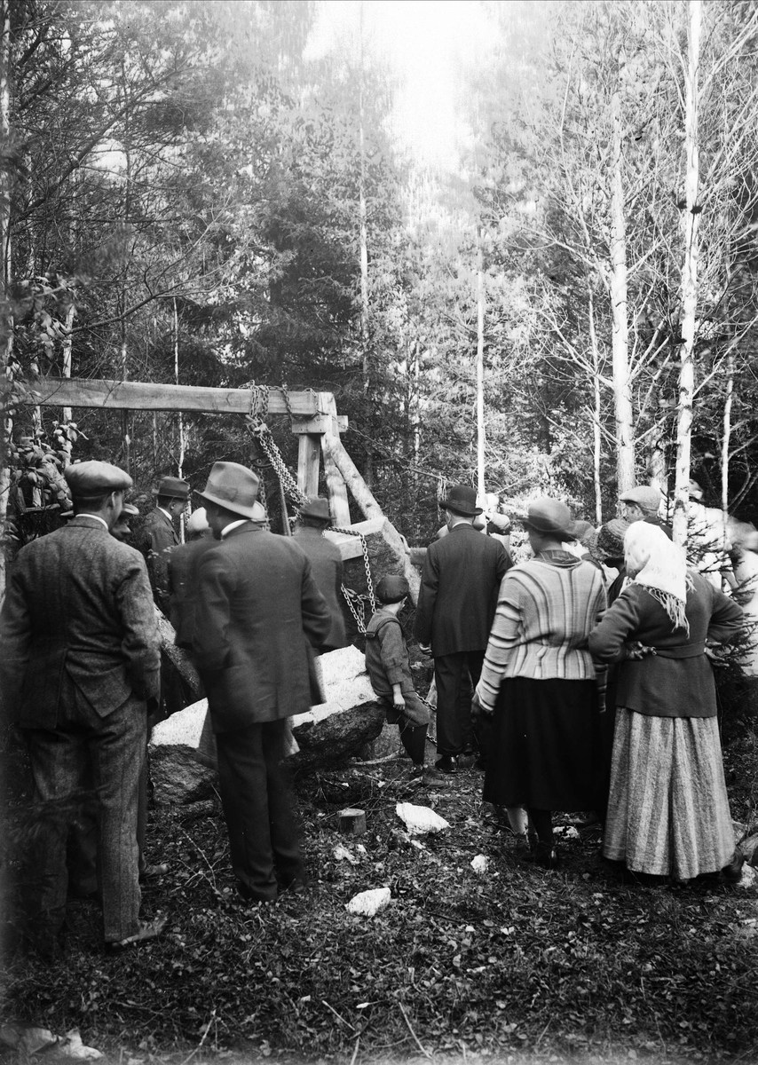 Folksamling vid resningen av runstenen vid  Buska, Bengtsbo, Altuna socken, Uppland 1924