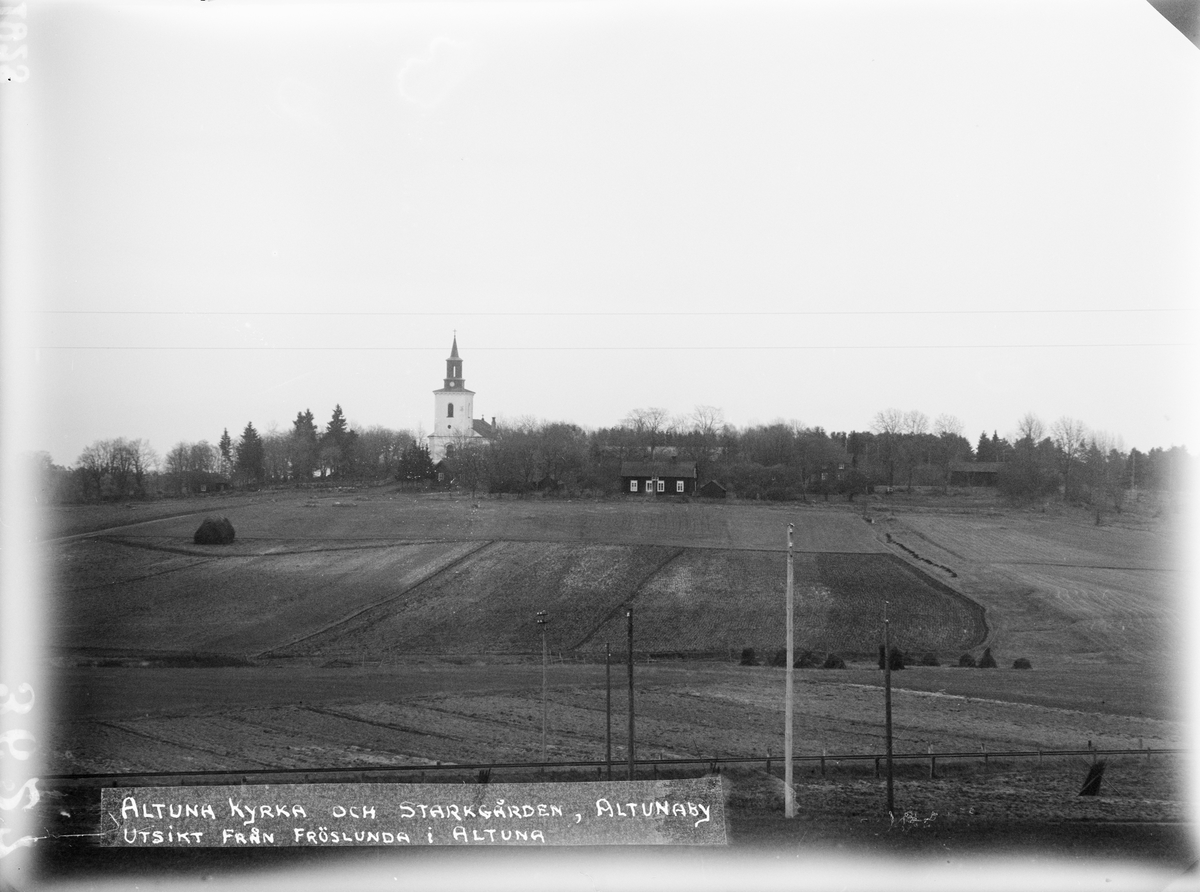 "Utsikt från Fröslunda mot Altunaby med Kyrkan och Starkgården", Altuna socken, Uppland 1923