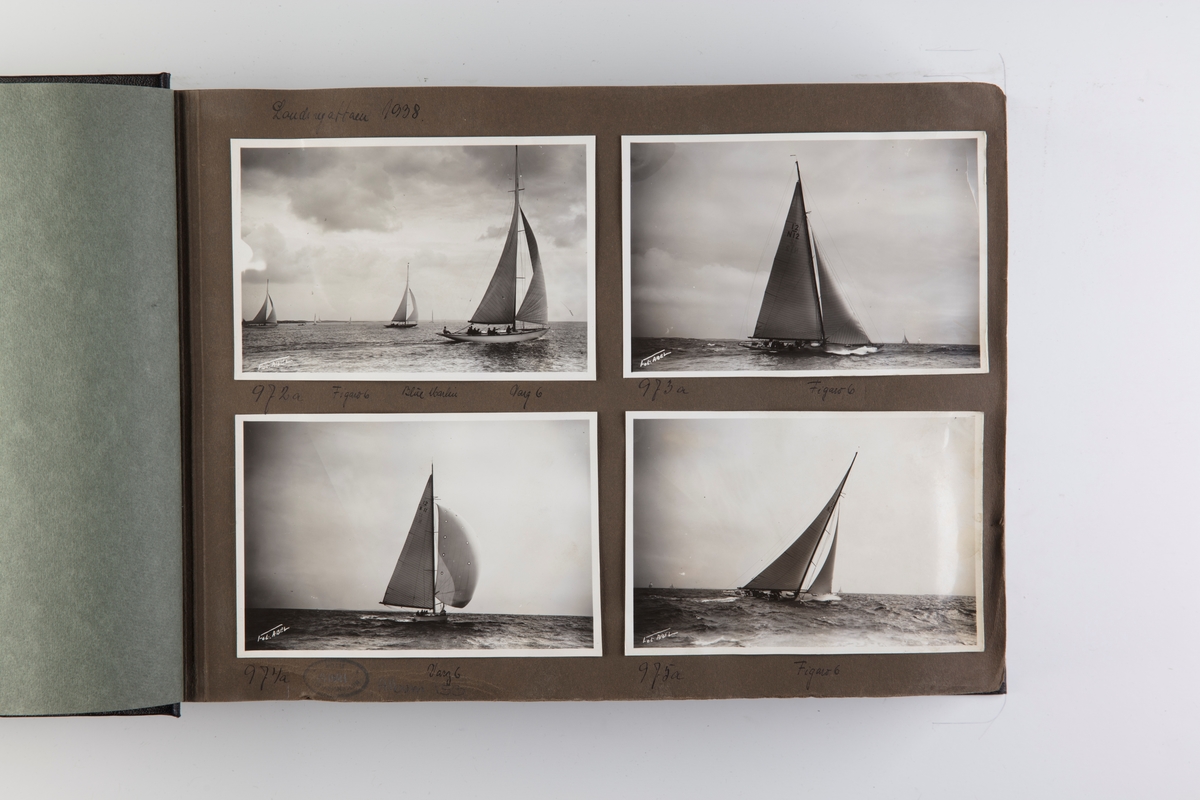 Album med fotografier av seilbåter fra regattaer i 1938-1939.