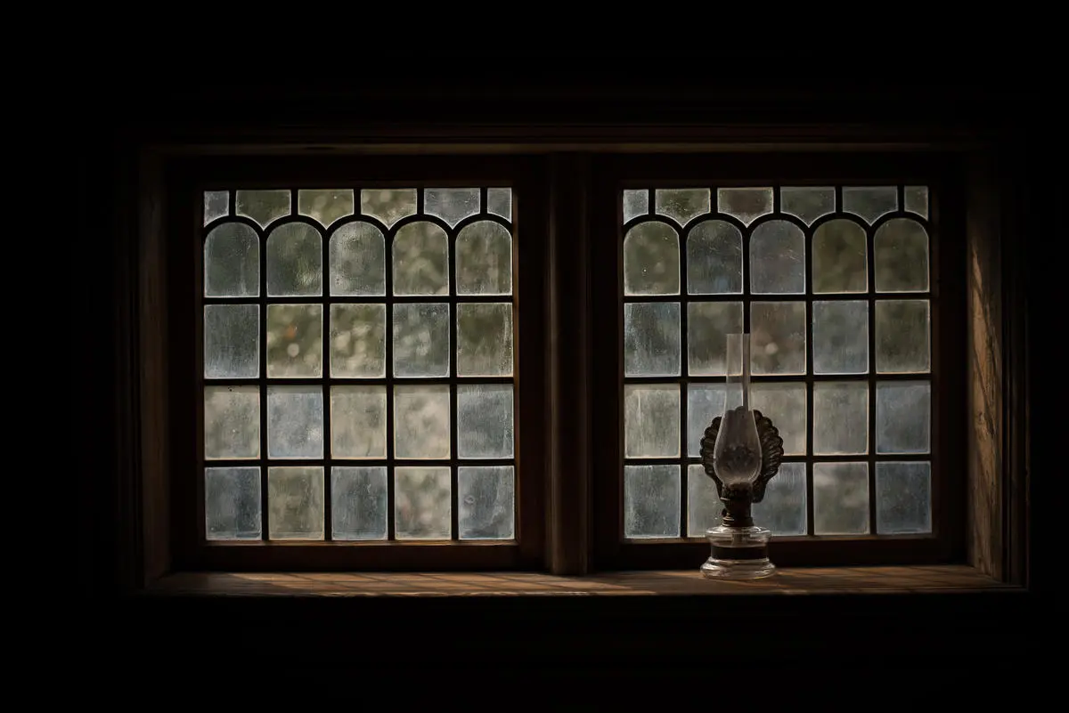 Blyglasvindauge i Haftonbygningen på Valdres Folkemuseum