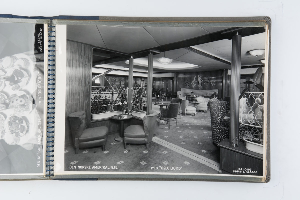Album med fotografier av M/S 'Oslofjord' (b.1949) og skipets interiør