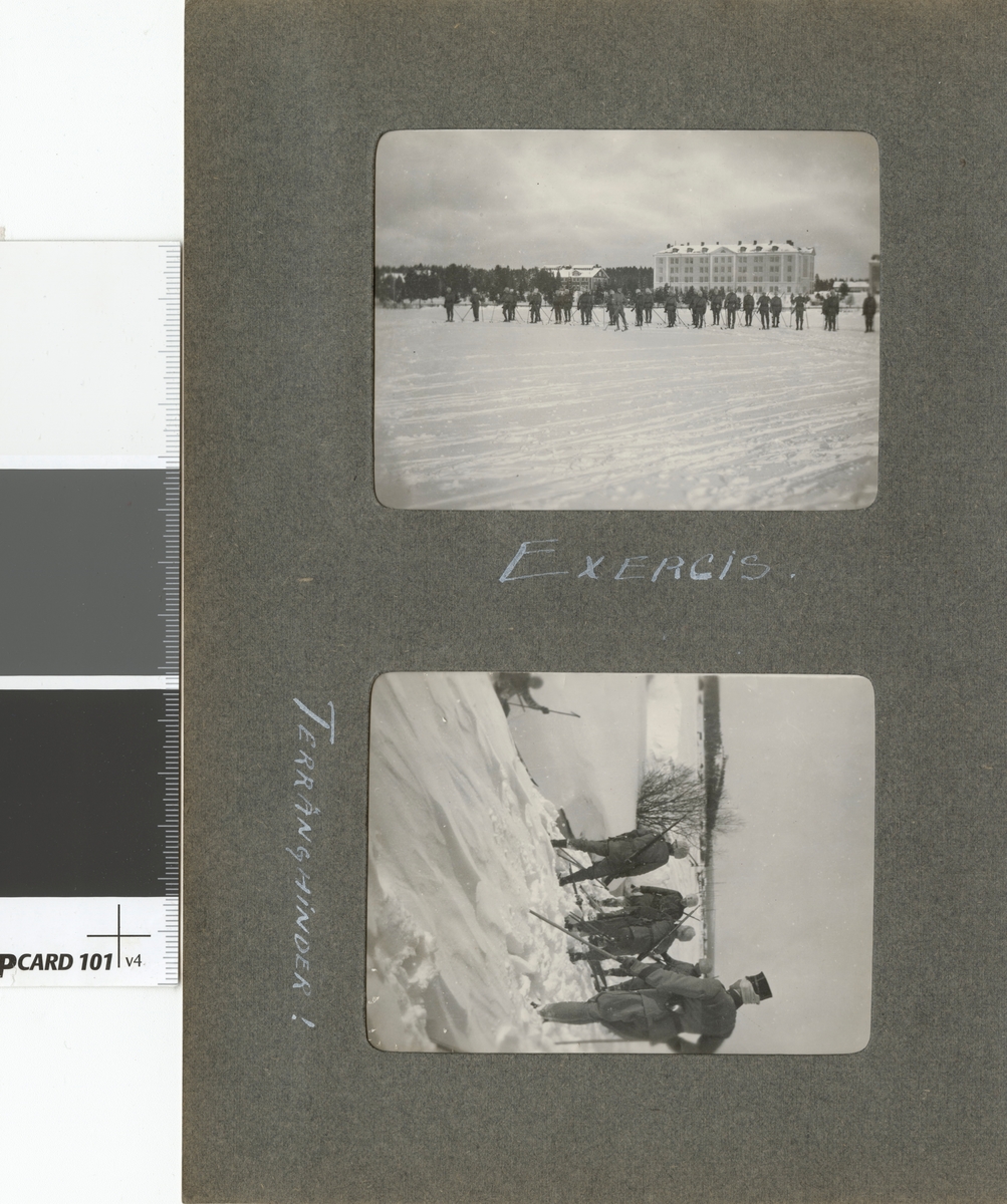 Text i fotoalbum: "Vinterövningarna vid Umeå 1916. Exercis."