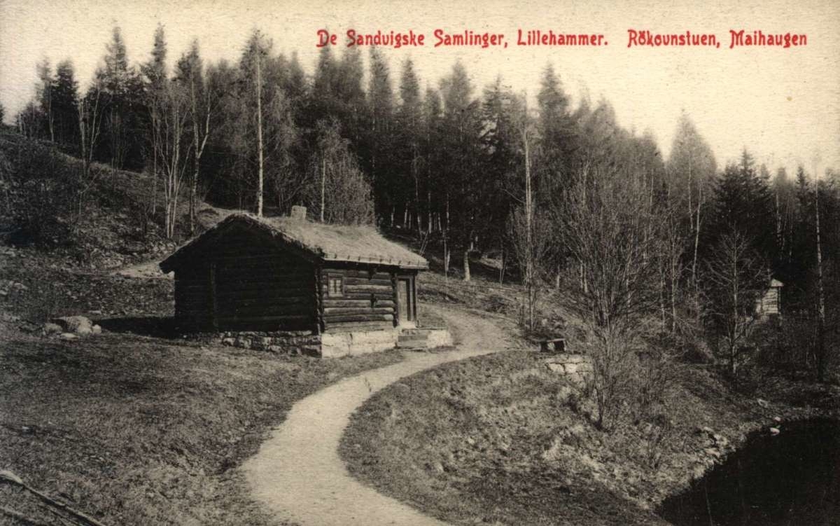 Postkort.  "De Sandvigske Samlinger, Lillehammer, Røkovnstuen, Maihaugen".