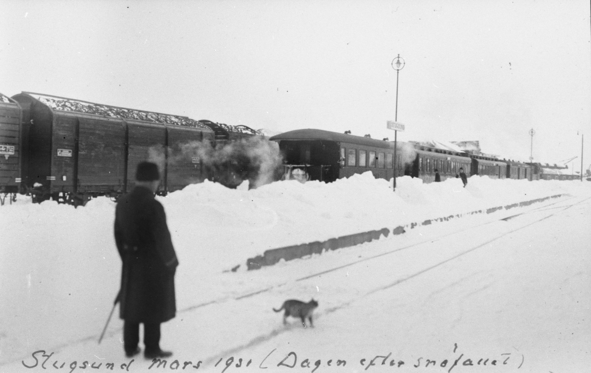 Efter snöfalet i Stugsund med Statens Järnvägars kolvagn SJ Lg 32254.