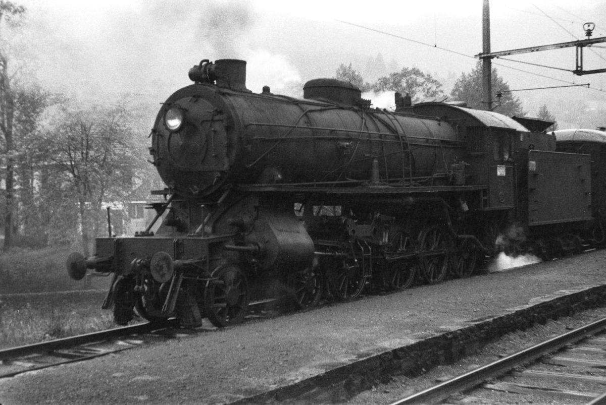 Damplokomotiv type 31a nr. 319 med lokaltog på Fjøsanger stasjon.