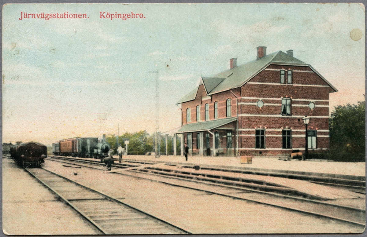 Köpingebro station, kolorerat vykort.