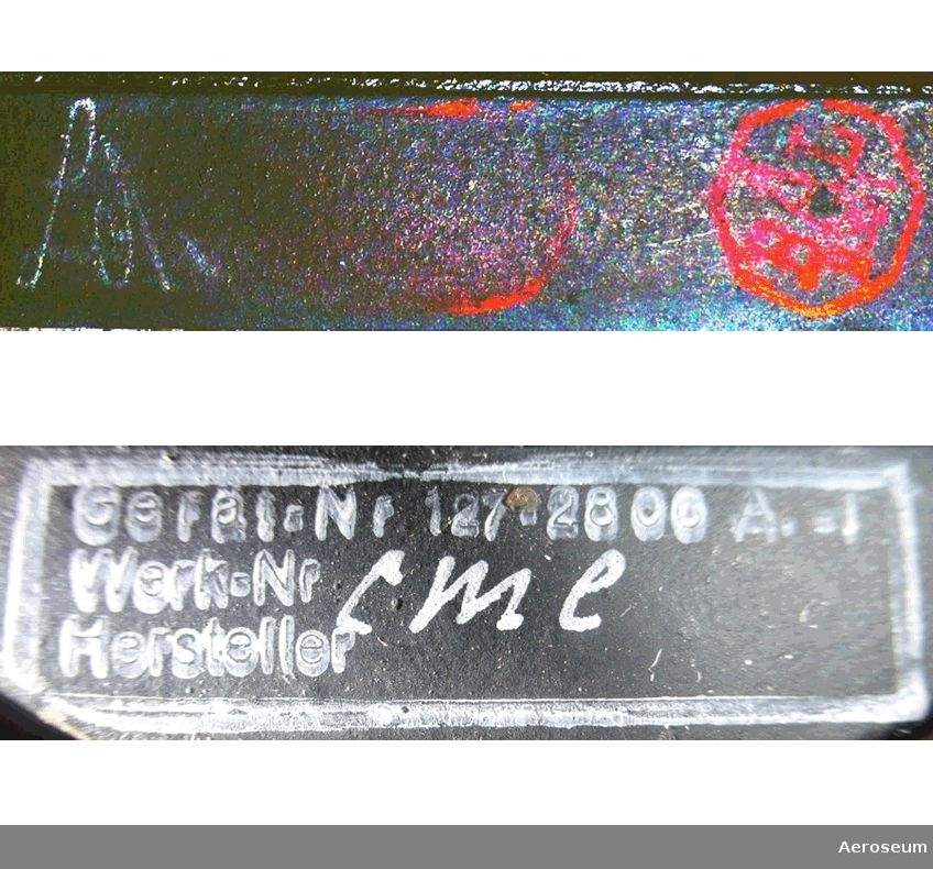 En manöverenhet för tröghetsnavigation. Gjord i svart metall. Tillverkad av CME (Gebr. Wichmann, Zeichengeräte, Vermessungs-Instrumente, Berlin).

På Botten står det: "Gerät. Nr 127 - 2806 A-1 Werk. Nr Hersteller CME". Det finns också en signatur som inte går att tyda och två röda stämplar på en står det: "BAL [otydligt]" och den andra går inte att tyda.
