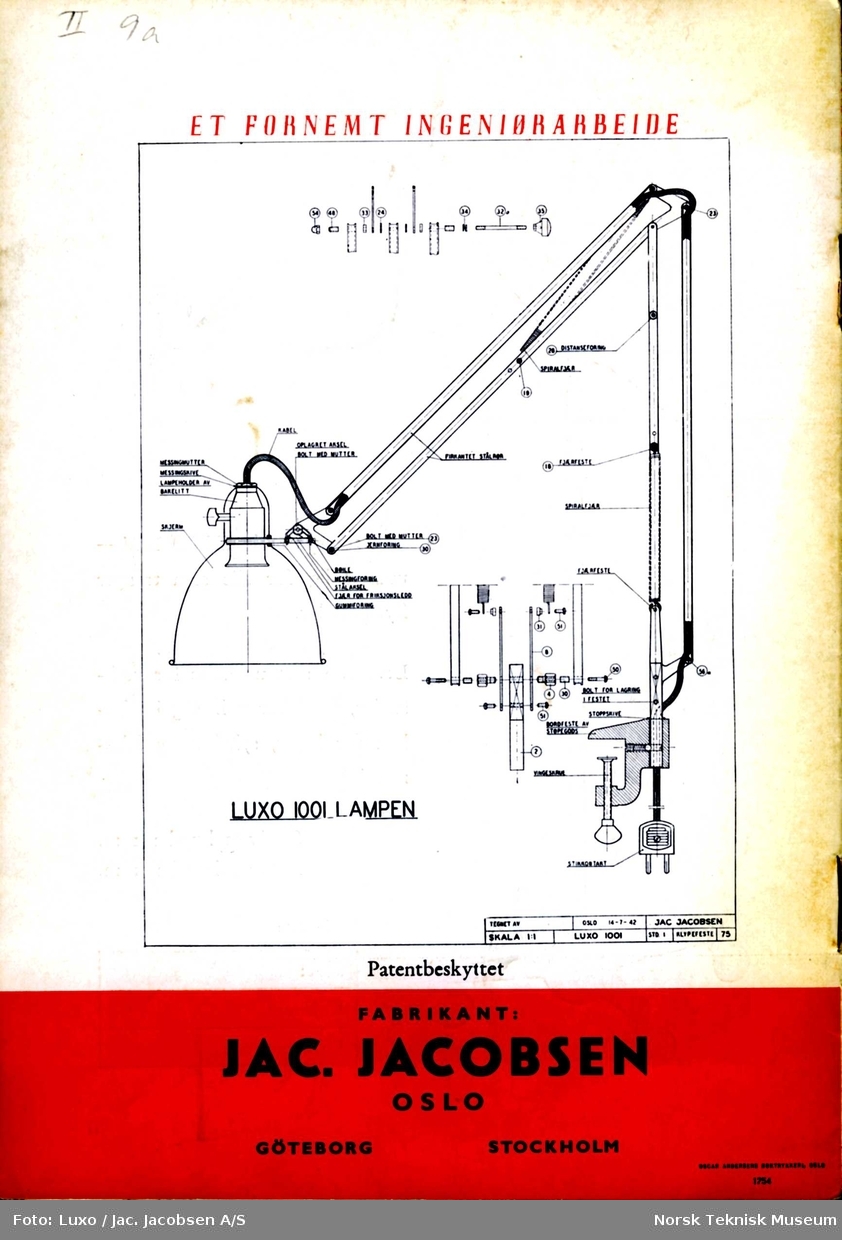 Reklame Luxo 1001 lampe, 1942, bakside på brosjyre