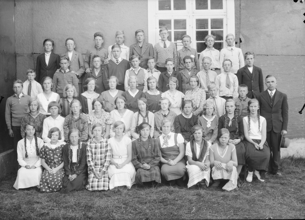 Konfirmanter i Dovre 1933. Presten Richard Kreutz til høyre