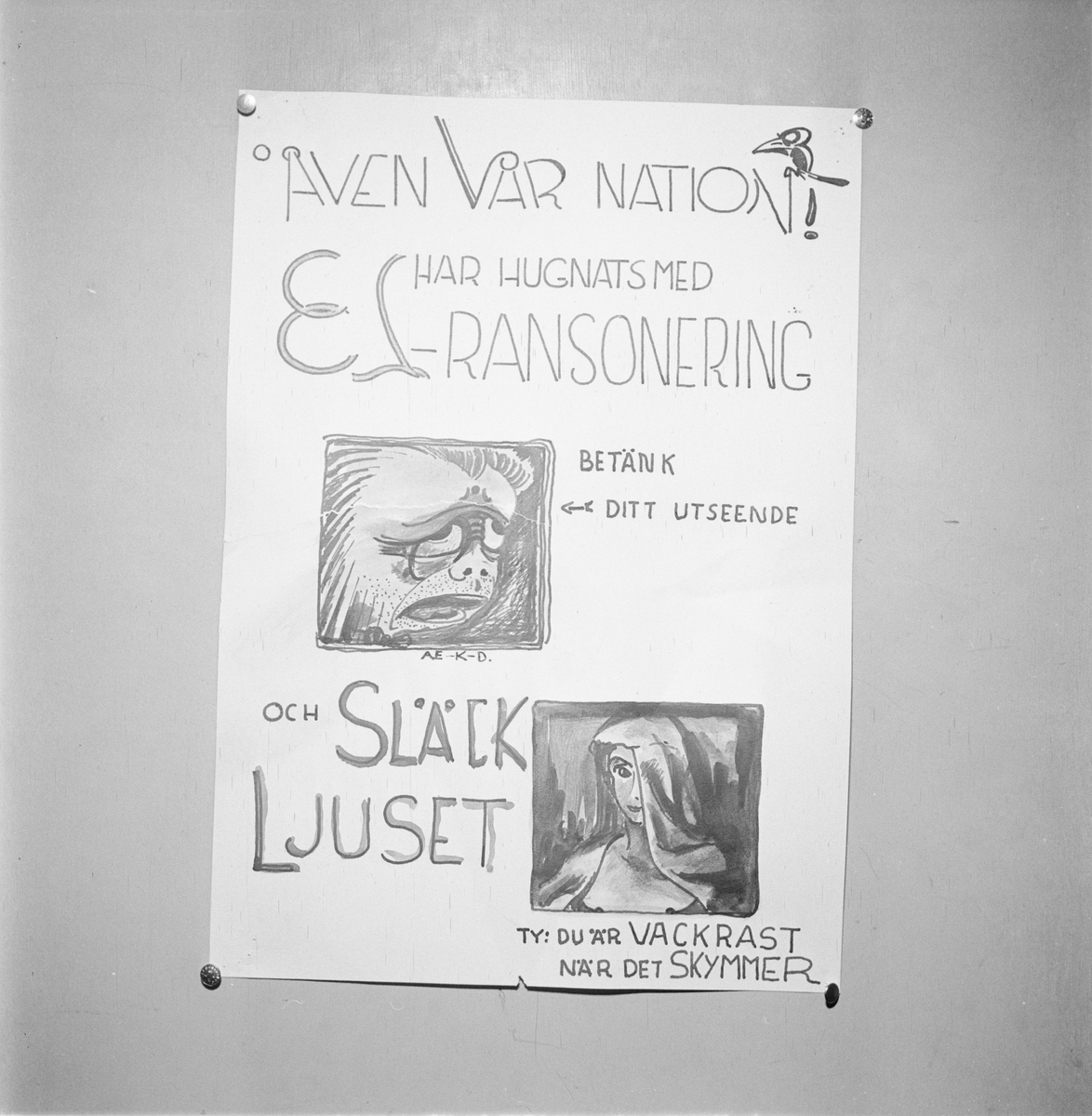 Värmlands nation, affisch om elransonering, Uppsala
