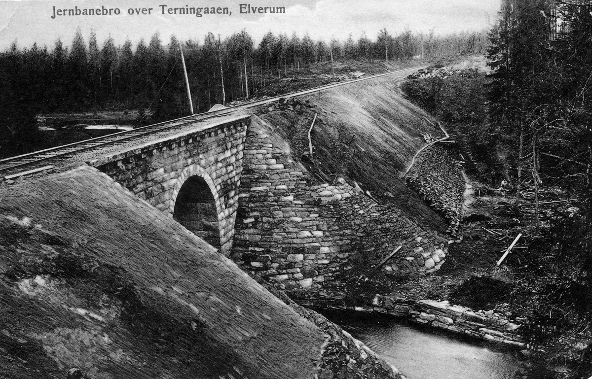 Jernbanebro over Terningåen,Vestad 1920.Postkort