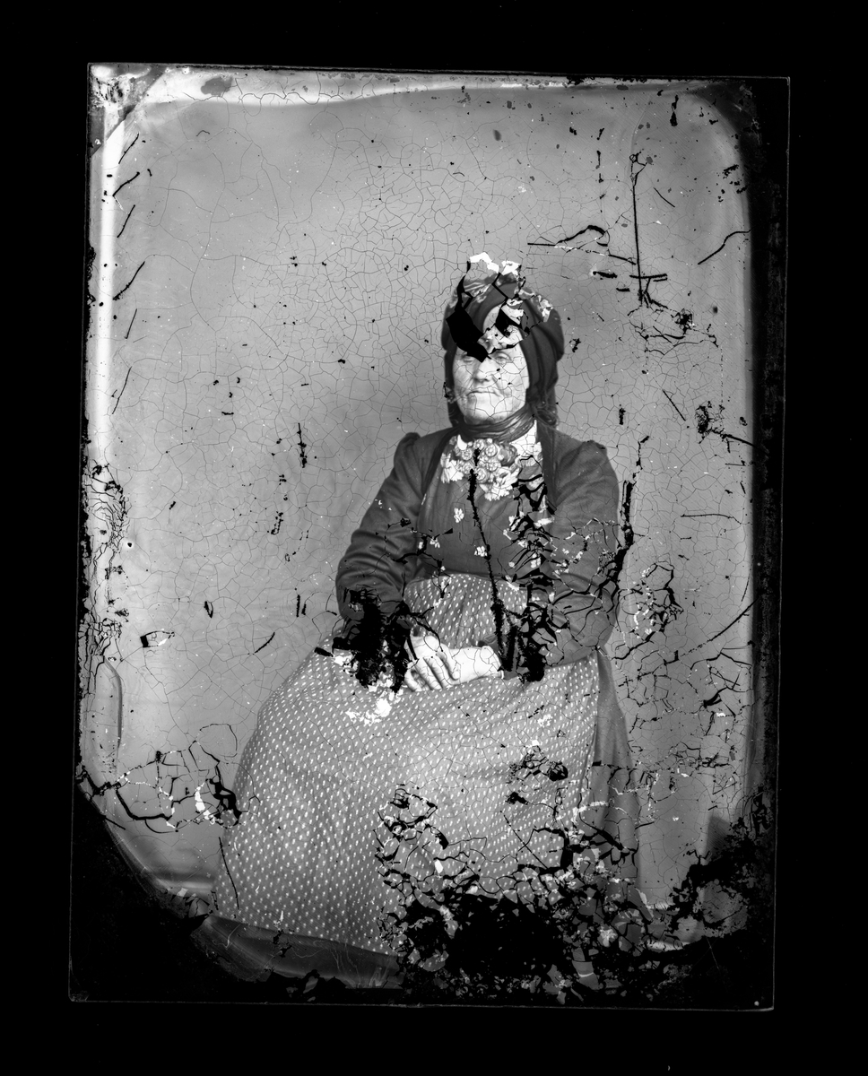 Fotosamling etter fotograf Knut Aslaksen Berdal. f. 1829 Einlaugdalen Vinje, d. 21.01.1895. Portrett av eldre kvinne i folkedrakt