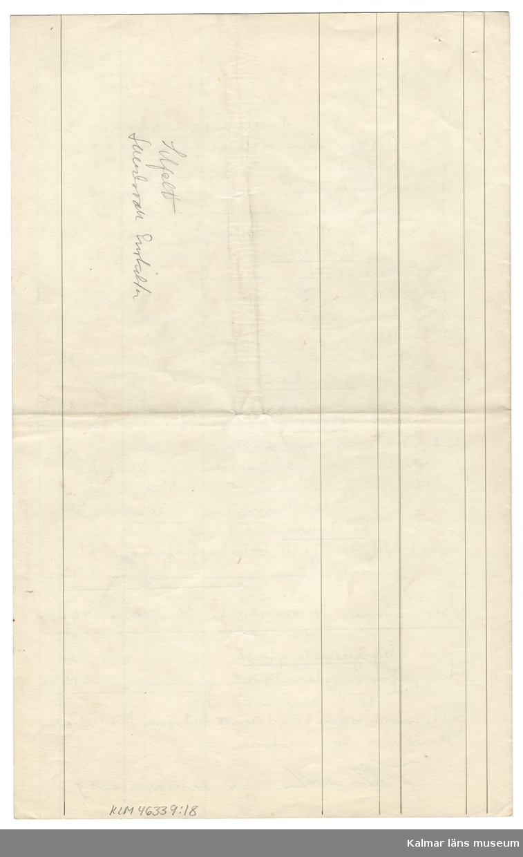 KLM 46339:18. Arkivhandling, bouppteckning. Handskriven text på vitt papper, fyra sidor.