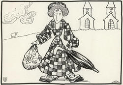 Karikatur av Dronning Maud [tusjtegning]
