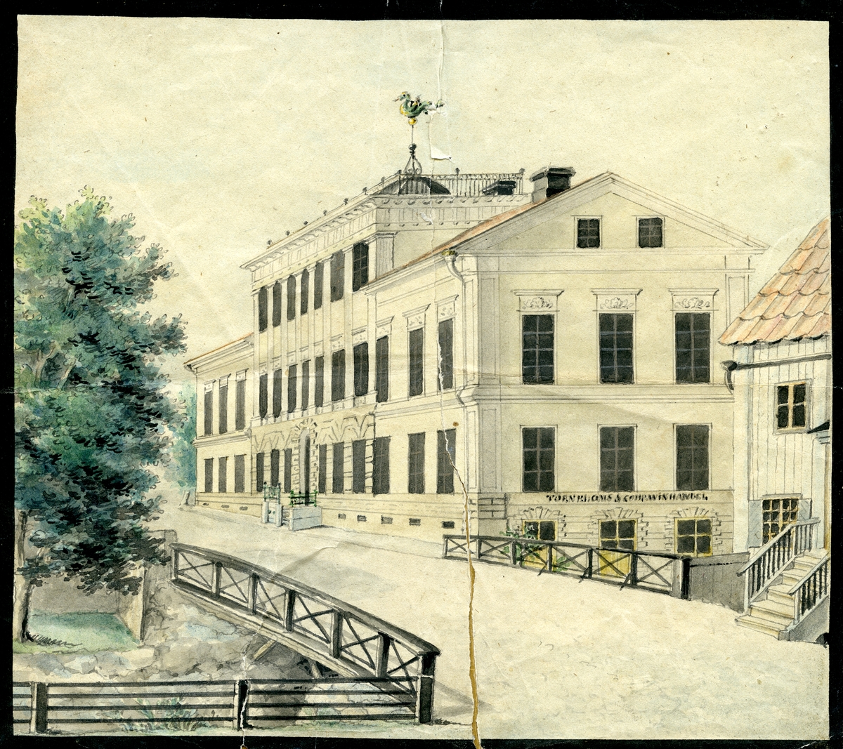 Västerås, kv. Lovisa.
Akvarellteckning föreställande Sundinska huset.