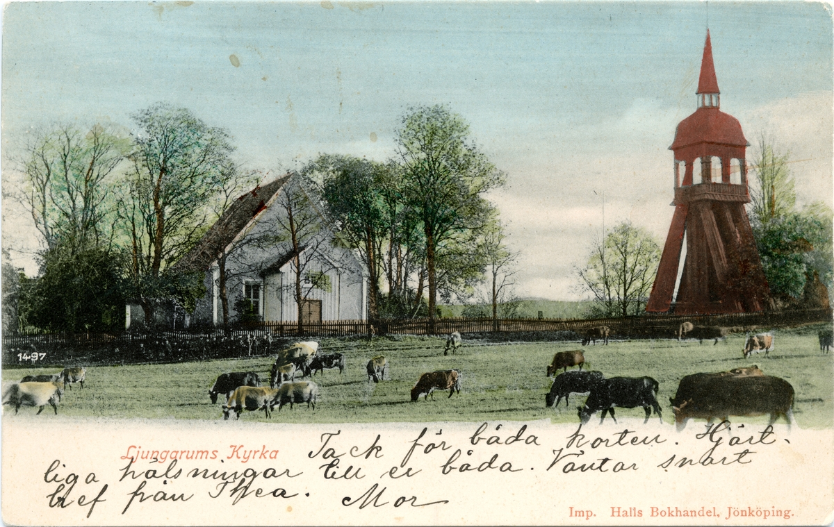 Ljungarums kyrka, Jönköping. Brefkort till Sigrid Rosell,  Kristinehamn 30/7 1903.