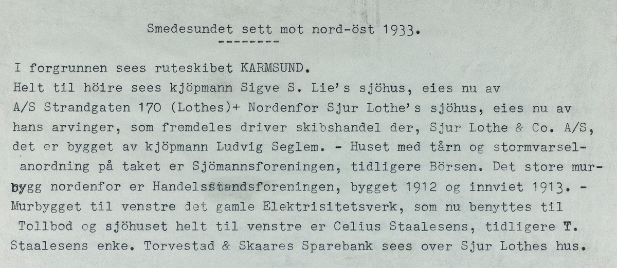 Smedasundet sett mot nord-øst, 1933.