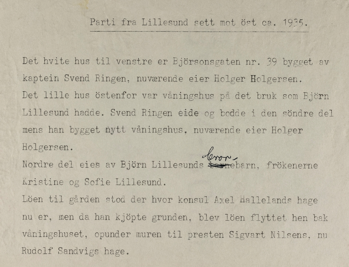 Parti fra Lillesund sett mot øst, ca. 1935.