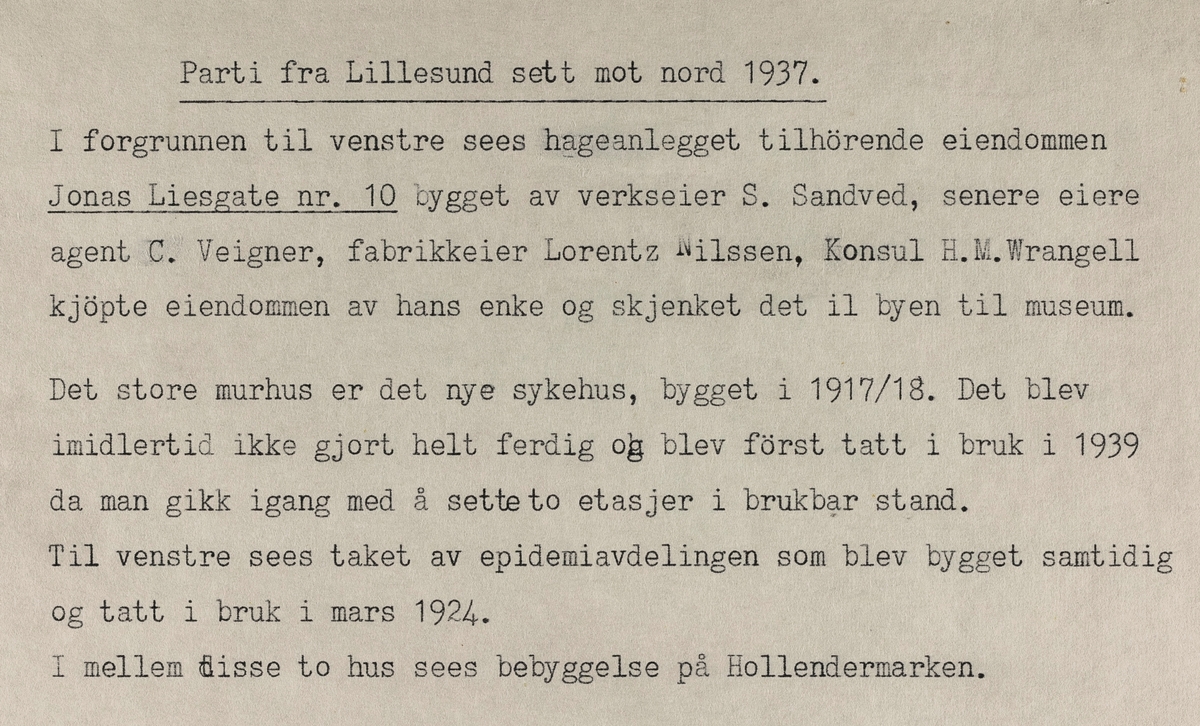 Parti fra Lillesund sett mot nord, 1937.