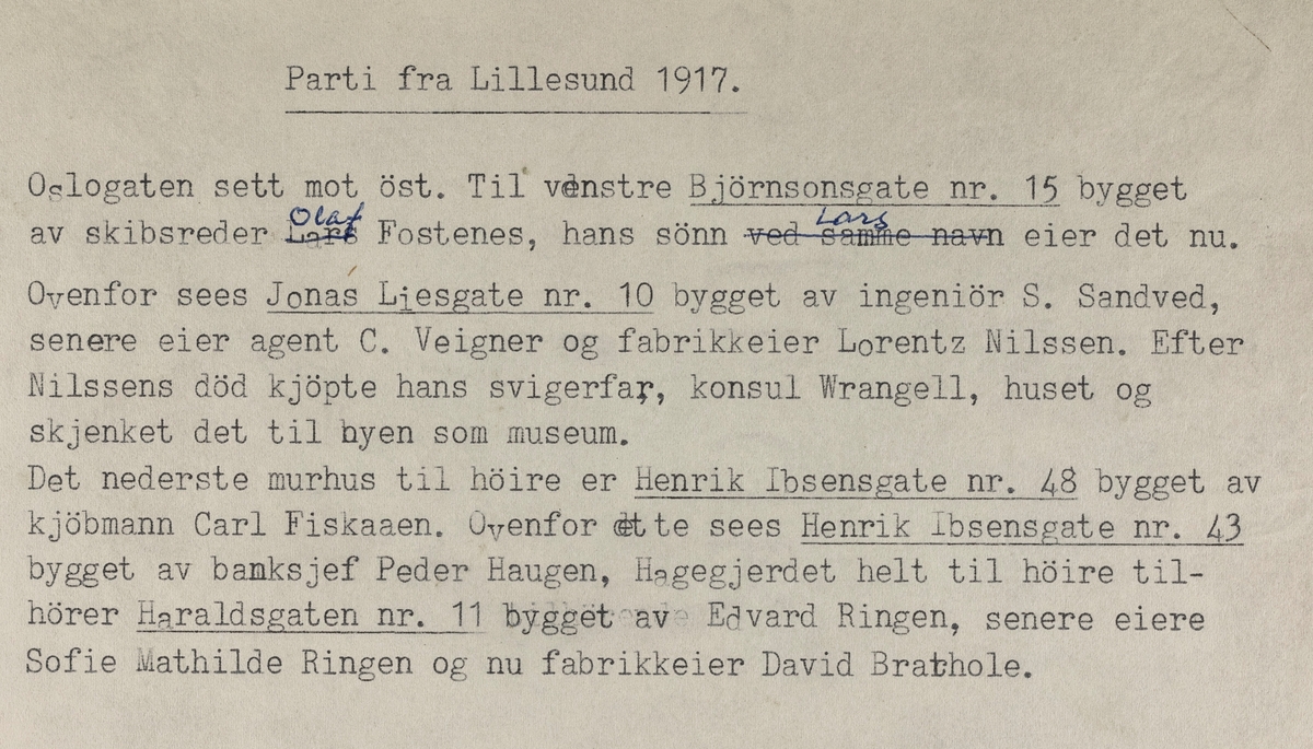 Parti fra Lillesund - Oslogata sett mot øst, 1917.