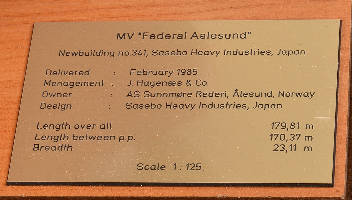 Skipsmodell av "MV Federal Aalesund"