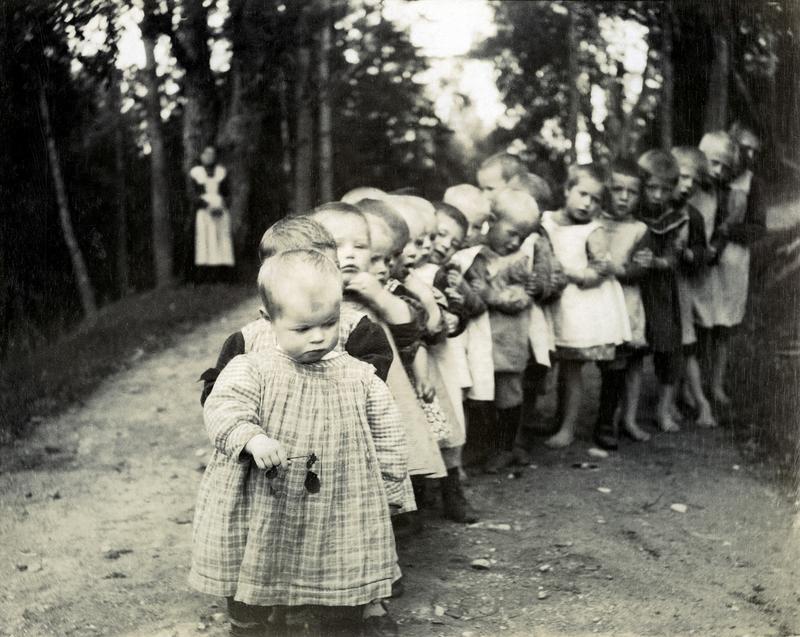 Orphanage children lined up, ca. 1914.