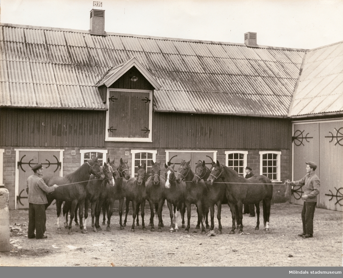 Fässberg 1:34, Fässberg Västergården 1, i Fässbergs by, Mölndal, år 1940. Till vänster Ernst Andersson och till höger dennes son Evert Andersson tillsammans med en samling hästar framför det nyligen byggda stallet. Ernst tog över gården 1935 och Evert tog i sin tur över 1966.

När Åby travbana var klar 1936 började gården med travhästar och Fässbergs travstuteri byggdes upp. När stuteriet var som störst hade man 24 hästar på gården och 8 hästar i träning på Åby. Hästuppfödningen upphörde 1974. Förutom hästar hade man grönsaksodling med specialodling av ärtor för en konservfabrik samt saltgurkor.
