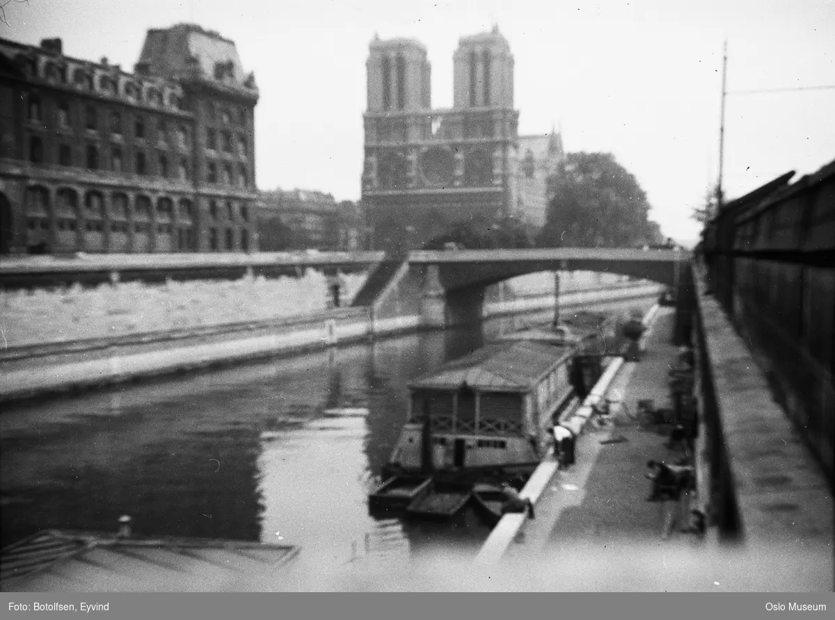 bebyggelse, elv, kanal, båt, bro, Notre Dame