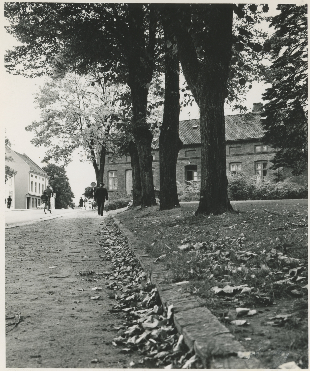 To bilder fra Kirkeparken i Moss. Til høyre ses "Beckgården" i Fleischers gate nr. 6.