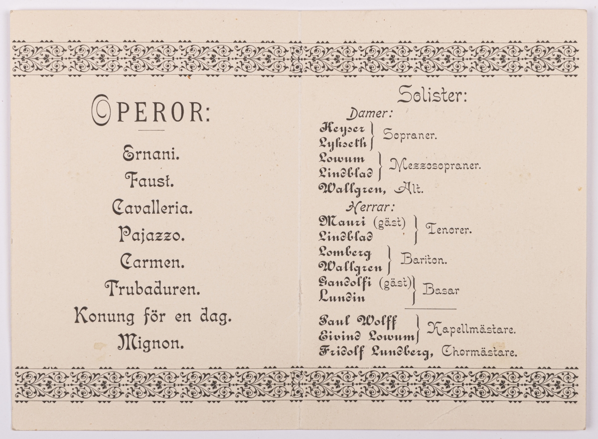 Program för Oscar Lombergs Operaturné 1898.