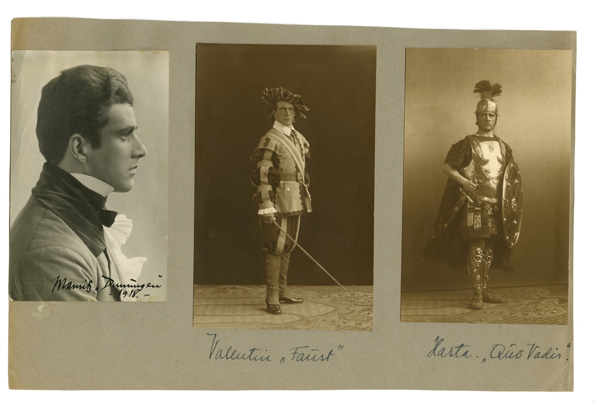 Idar Trana i rollen som Mauritz, Dunungen i 1918.
Stykket ble satt opp ved Trondhjems teater i 1918.