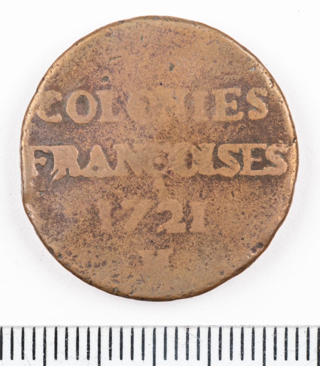 Mynt Franska Kolonier 1721, 6 Denier.