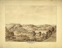 Halden sett fra Rød herregård [Tegning]