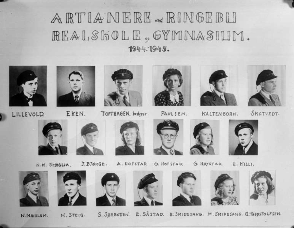 Ringebu. Artianere ved Ringebu Realskole og Gymnas. 1944 - 1945. 