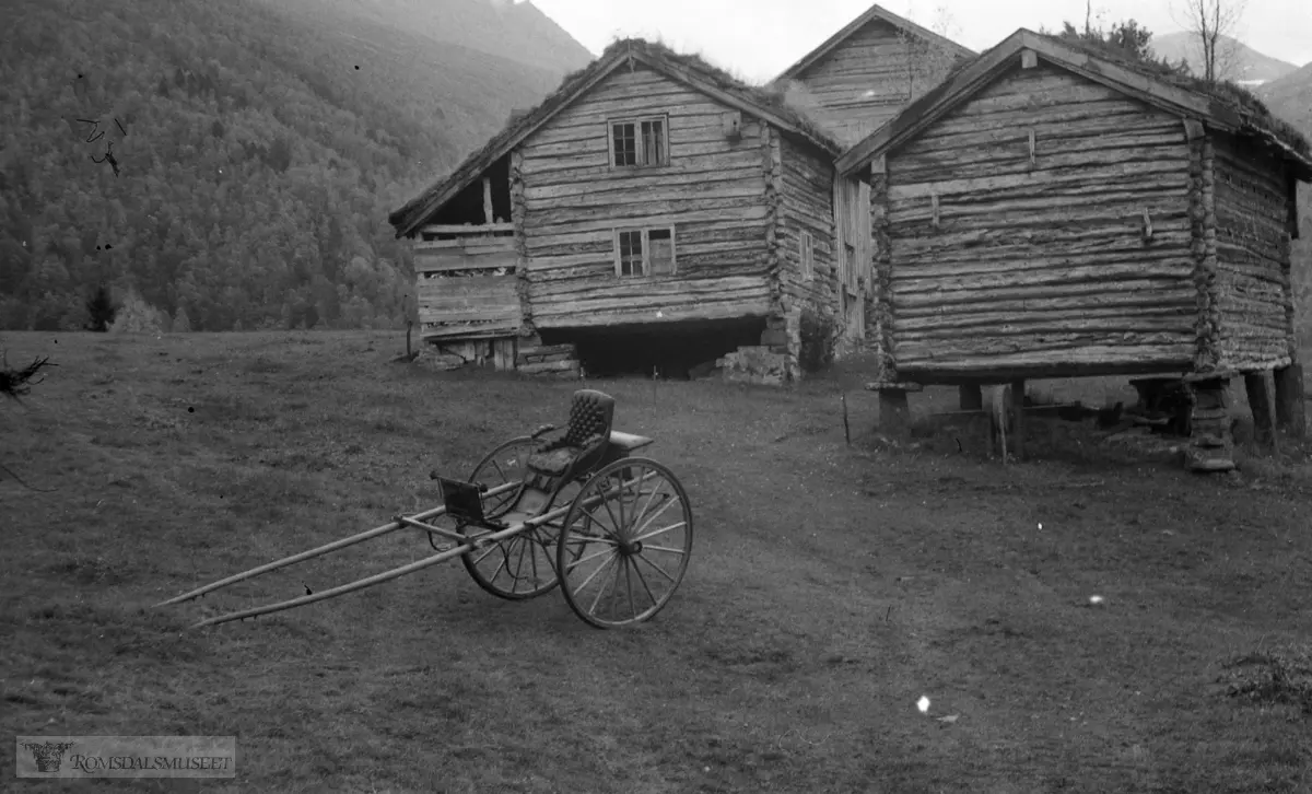 Karijolen fra Gransetra som nå er på Romsdalsmuseet..Karijolen var førstepremie på jubileumslotteriet, Oslo i 1914..Den ble aldri brukt. (Bilde muligens tatt i 1967)