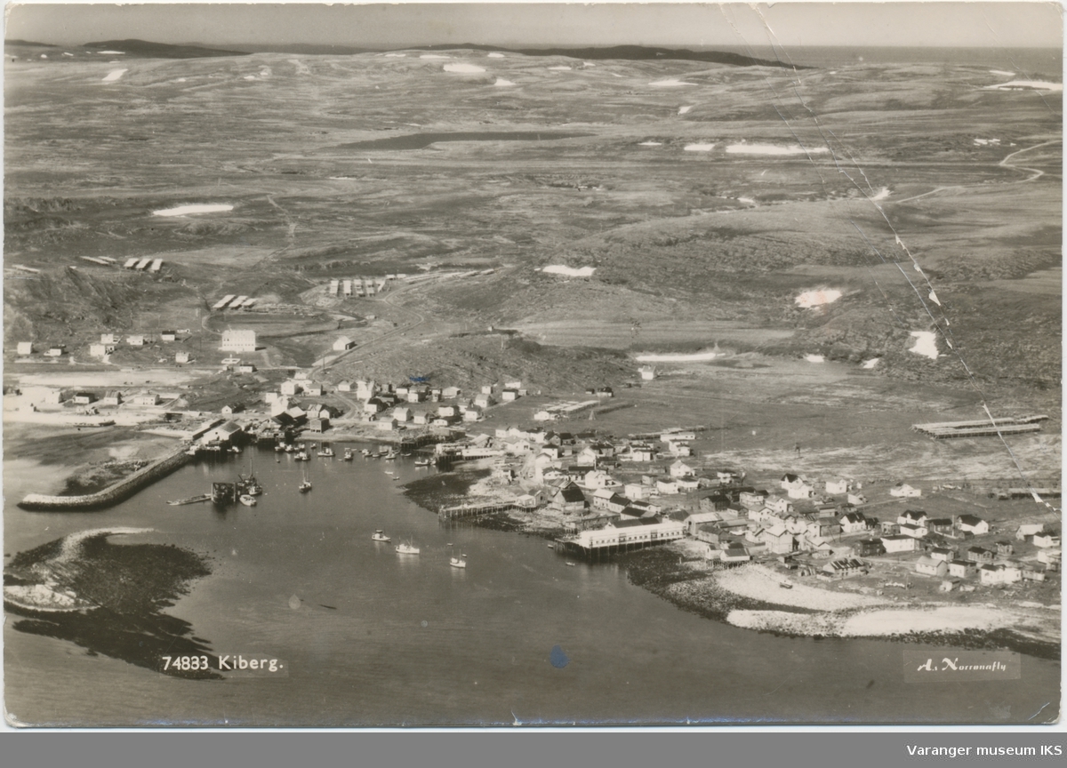 Postkort, flyfoto av Kiberg