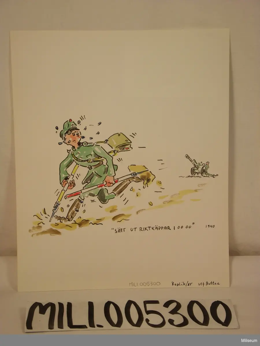Akvarell "sätt ut riktkäppar 10000" 1940 av Ulf Bottne.