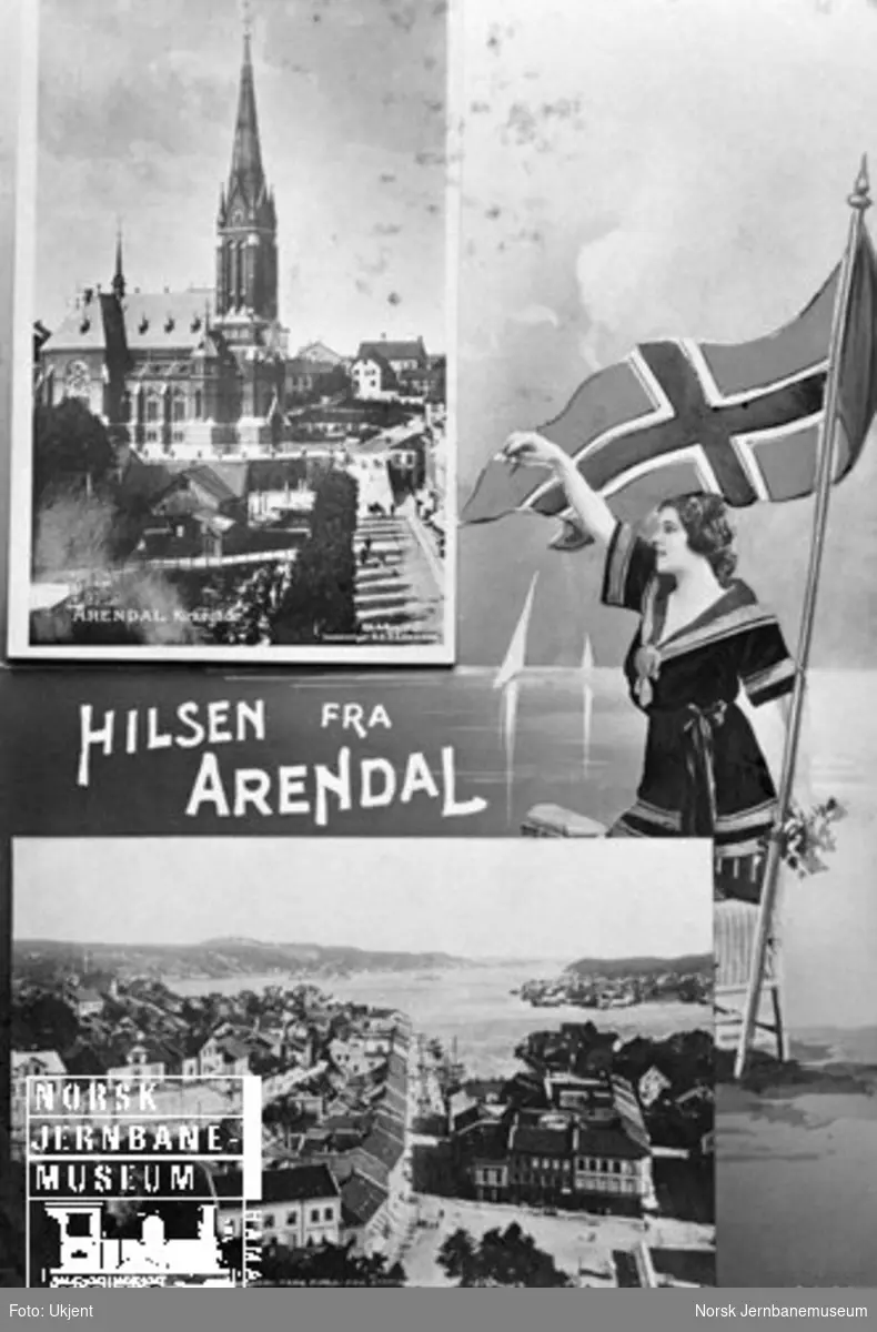 Tredelt postkort fra Arendal