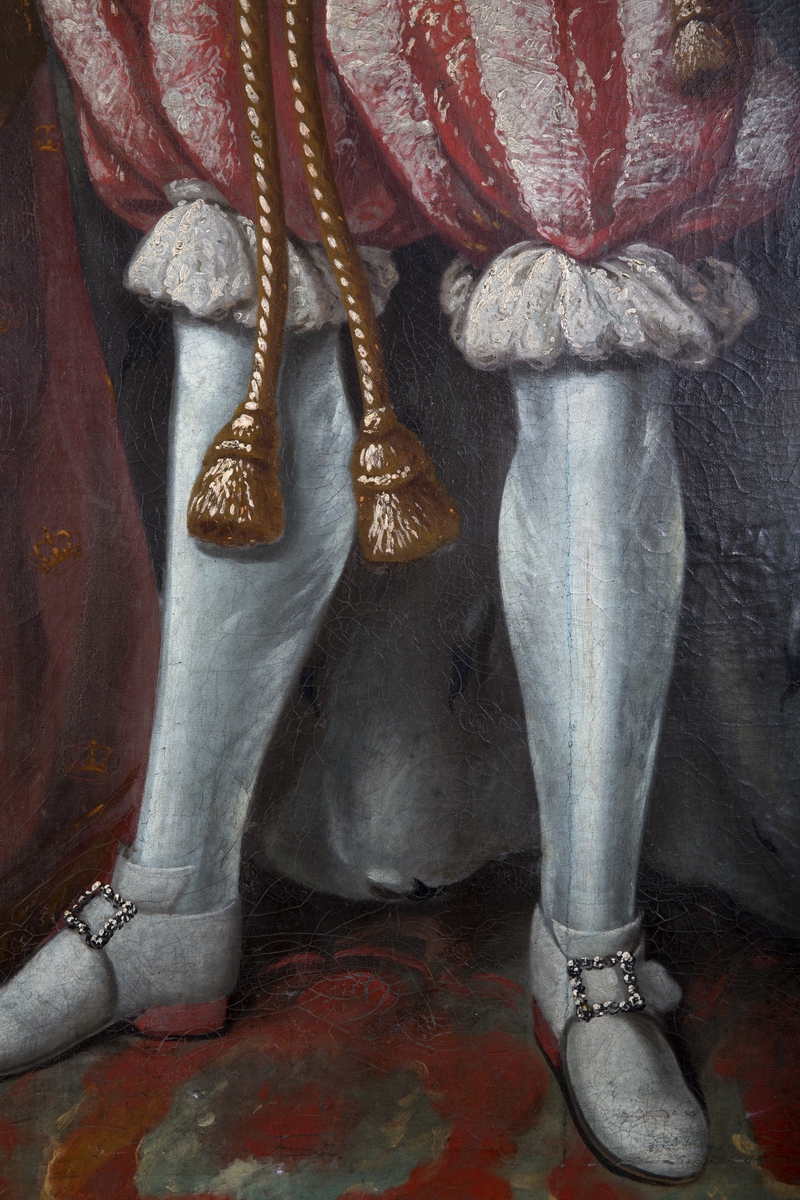 Portrett av kong Frederik 5 i kroningsdrakt. Helfigur.