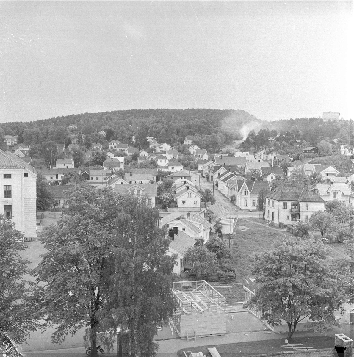 Porsgrunn, Telemark, 12.01.1957. Bybilde, trehusbebyggelse sett ovenifra.