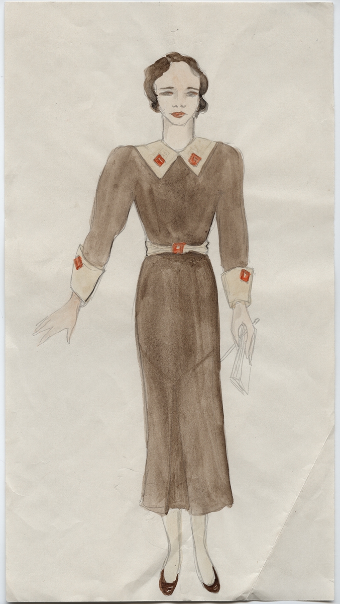 Kvinna i brun klänning, 1930-tal