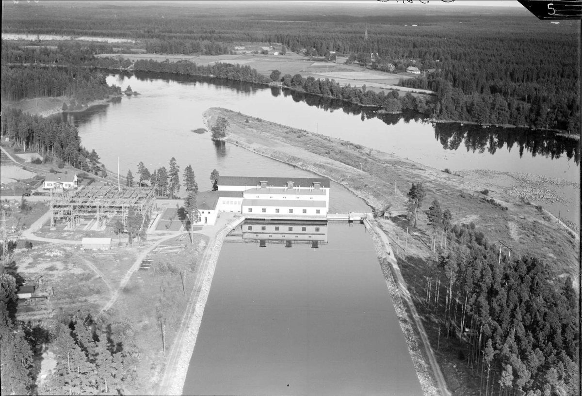 Flygfoto över Lanforsens kraftverk, Älvkarleö, Älvkarleby socken, Uppland 1936