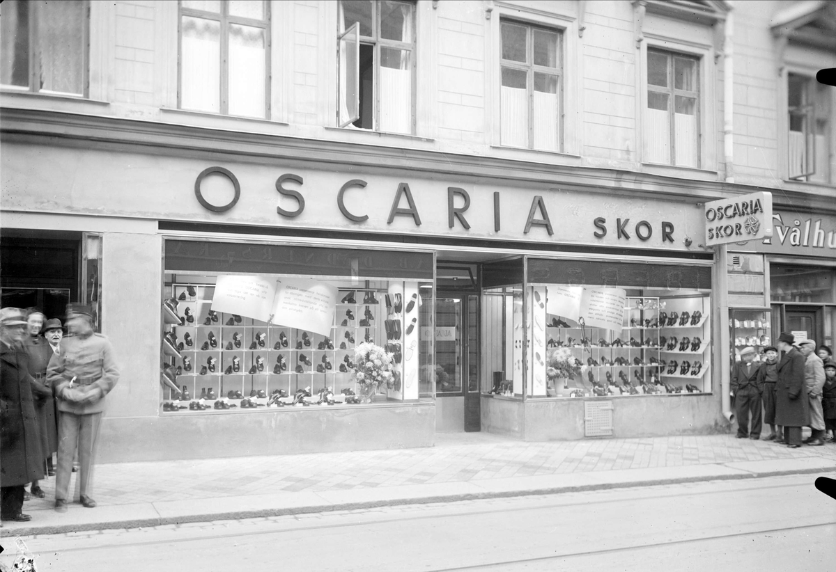 Oscaria Skomagasin, Svartbäcksgatan 7, kvarteret S:t Per, Uppsala oktober 1938