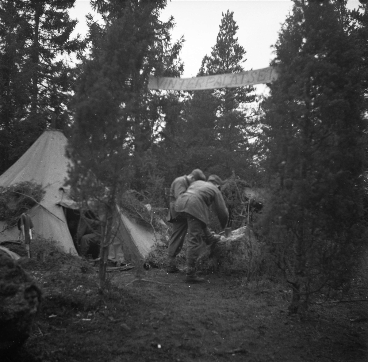 Skoputsning på militärmanöver, sannolikt i Järva, Solna socken, Uppland sent 1940-tal