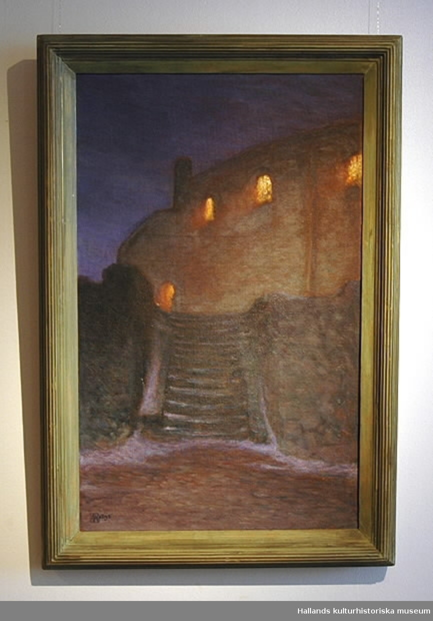 Oljemålning av Nils Kreuger. "Varbergs slott" 1895. Bildmått: höjd 78 cm, bredd 48 cm.