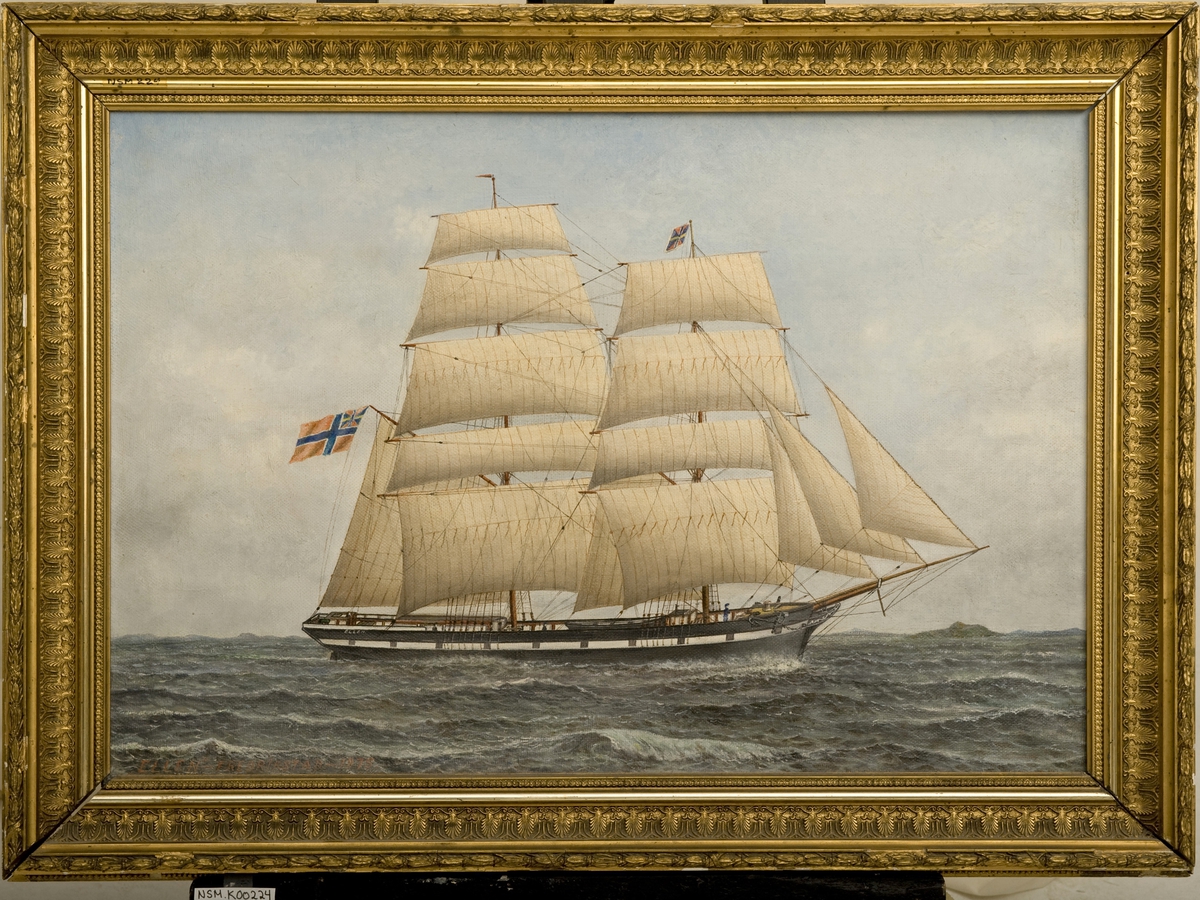 Brigg 'Ellen' ex 'Alma'. bg. 1854. Fredrikstad 1875 Unionsflagg
